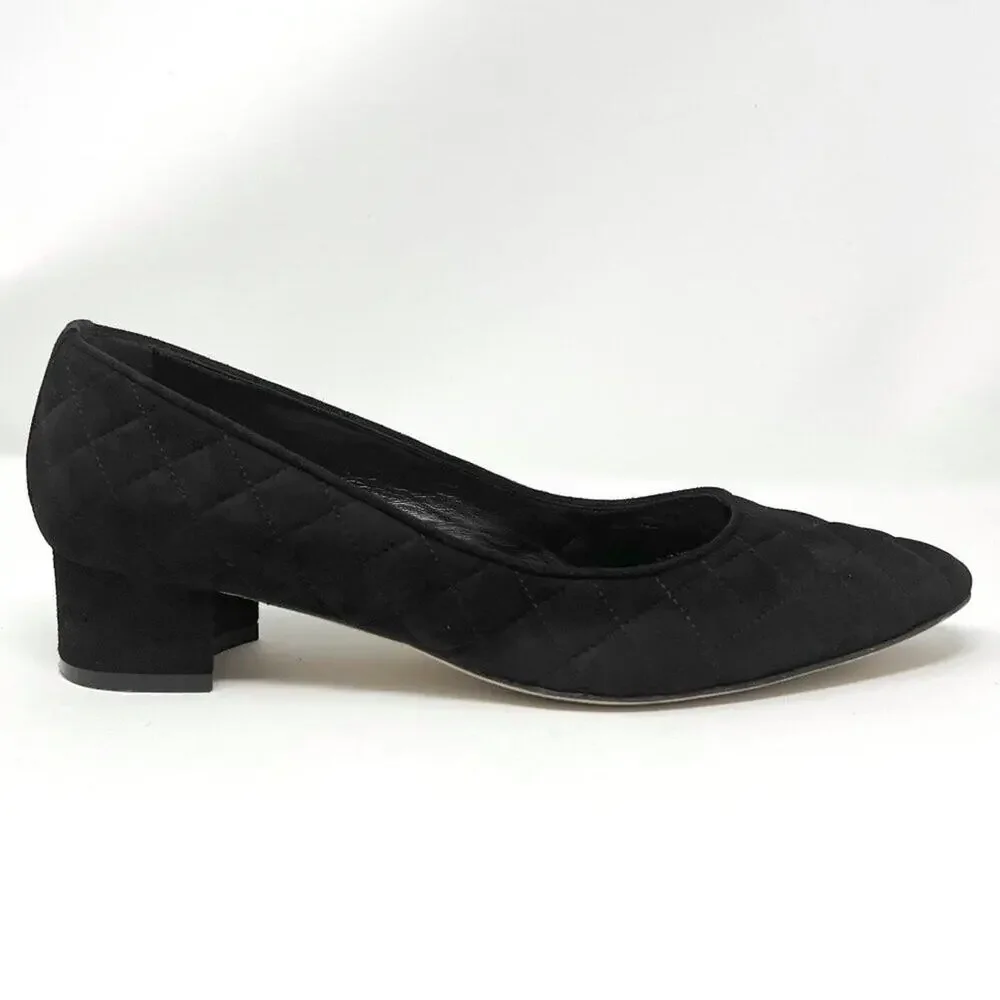 Manolo Blahnik Lisqui Quilted Suede Block Heel Pumps Black Size 39‎ US 9
